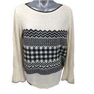 Talbots Off-white w/ Black Mixed Media geometrical Print Sweater Women's Size 1X